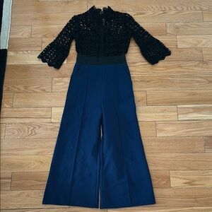 Self-Portrait Black and Blue Lace Jumpsuit